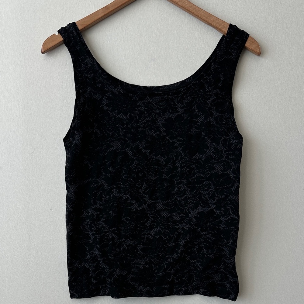 Soma Seam Free Cami Black Floral Print Tank Top